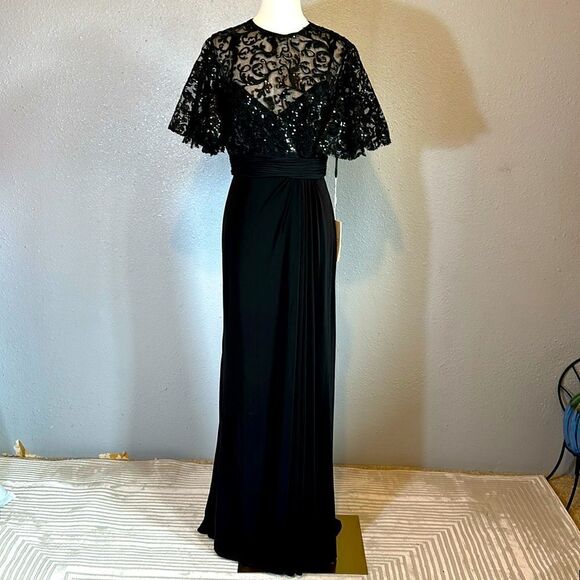 NEW Mac Duggal 68002 embellished butterfly sleeve black gown size 8 - Picture 4 of 12